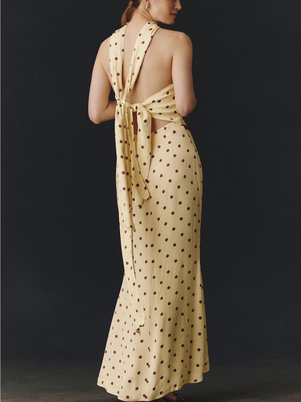 Anthropologie Yellow Strapless Polka Dot Maxi Dress with Scarf - Picture 2 of 2